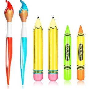 6 Pcs Giant Inflatable Paint Brush Crayon Pencil Set Large Blow Up Pencil Colored Crayon Art Paint Brushes Balloon Prop Kit for Back to School Classroom Events and Birthday Party Decorations