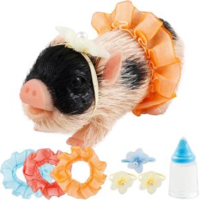 Silicone Pig Silicone Piglet with Nursing Bottle and Clothing Accessories 5 Inch Lifelike Animal Pig Doll Cute Realistic Miniature Reborn Interesting Full Silicone Body Pig Toys (F)