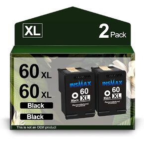 60XL Black Ink Cartridge Replacement for HP 60 60 XL Ink for HP Envy 100 110 120 PhotoSmart C4780 C4795 C4680 C4650 D110 D110a DeskJet F4280 F4480 F4580 D2530 D2545 Printer (2 Black)