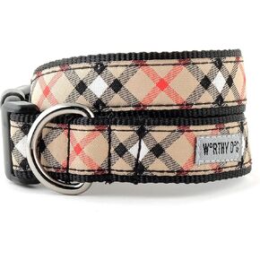 The Worthy Dog Bias Plaid Pattern Designer Adjustable and Comfortable Nylon Webbing, Side Release Buckle Collar for Dogs - Small, Multi Color