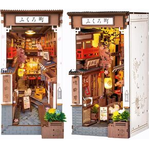 Rolife DIY Book Nook Kits for Adults, Miniature Dollhouse Booknook Kit, 3D Wooden Puzzle Creative Decorative Bookends Bookshelf Diorama Insert Crafts Hobbies Gifts (Sakura Wine Alley)