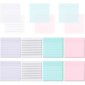 400 Sheets Glitter Transparent Sticky Notes with Lines 3"X3", Translucent See Through Memo Pad, Self-Stick Writable Waterproof Flags Tabs, Desk Accessories (Pink & Green & Purple & White)