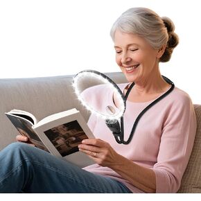 Large 30X 10X Magnifying Glass with Light Hands Free Magnifying Glass with 3 Color LED Flexible Gooseneck Neck Wear Magnifier for Reading, Close Work, Sewing,Seniors
