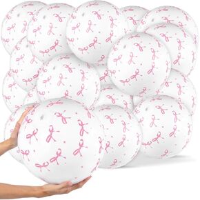 12 Pcs 16'' Pink Bow Beach Ball Bulk Inflatable Pool Ball Pink and White Bottom Swimming Blow Up Pool Toys for Coquette Summer Hawaiian Birthday Girl Party Favors Accessories Decorations Outdoor