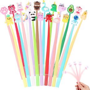 20pcs Fun Pens, Cute Novelty Gel Ink Wiggle Pens with Kawaii Character Toppers for School Office Students Classroom Prizes Party Favors