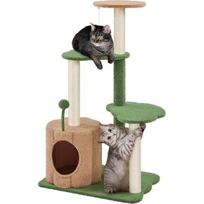 Yaheetech 42in Cactus Cat Tree, Green Cat Tree Tower w/Pumpkin Condo, Multi-Level Perches, 3 Scratching Posts, Teasing Ball for Indoor Kittens