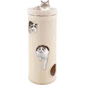 Tangkula 4 Story Cat Tree Condo, 49" Barrel-Shaped Cat House with Detachable Sisal Scratching Board, 3 Hideaways & Removable Soft Top Plush Bed, Interior Bamboo Mat, Modern Cat Tower for Indoor Cats