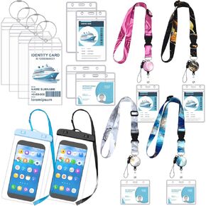 Geyoga 22pc Cruise Lanyard for Ship Cards Lanyards with Retractable Badge Reel Waterproof ID Badge Holder and Cruise Luggage Tags Holder with 2 Waterproof Phone Pouch