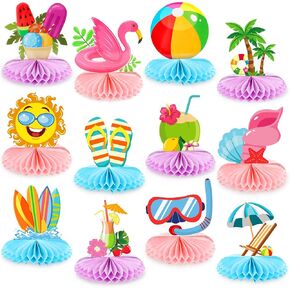 12 Pcs Summer Beach Honeycomb Centerpieces Beach Pool Party Supplies Honeycomb Balls Table Toppers Decorations for Kids Tropical Hawaii Beach Pool Birthday Baby Shower Party Supplies