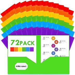 Officygnet 72 Packs 2 Pocket Folders, Bulk Multicolor Durable Heavy Duty Plastic Folders for Office School Classroom Supplies, Assorted Colors Two Pocket Folders for Letter Size Paper