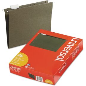 Universal 14115 Hanging File Folders, 1/5 Tab, 11 Point Stock, Letter, Standard Green, 25/Box