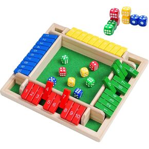 Shut The Box Dice Game - Travel Size 4 Player Classic Wooden Tabletop Entertainment Board Game for Kids & Adults - Fun Family Classroom Home Party or Pub Strategy Games