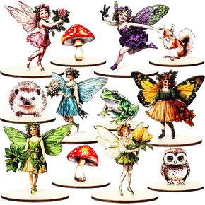 12 PCS First First Birthday Party Party Decorations Woodland Dust Shower Decorations 5.5 '' 'Wooden Fairy Centerposes Animal Forest Mushroom Fairyland Table Sign