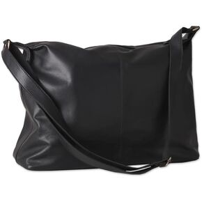 Black Genuine Leather Tote Bag - Laptop Shoulder Bag with Adjustable Strap for Women