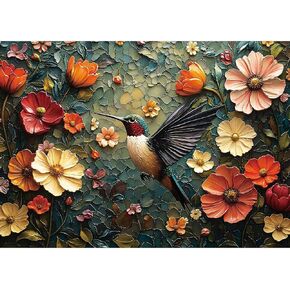 1000 Piece Puzzles for Adults,Vintage Flower Jigsaw Puzzle,Retro Bird Puzzles 1000 Pieces,Creative Games and Gifts Difficult Oil Painting Puzzle Home Decor Toy for Adults (27.5"x19.6"), 1:1 Poster