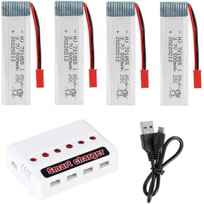 3.7V 500mah Lipo Battery with JST Plug for UDI U818A U818 V959 V222 V929 RC Helicopter Spare Part 4 Pack with 6-in-1 Smart Battery Charger