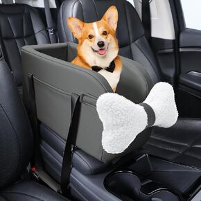 Center Console Dog Car Seat for Small Dogs Puppy Pet Booster Seat for Car PU Leather Travel Pet Car Carriers for Cat with Adjustable Safety Belt Support Pet up to 11lbs