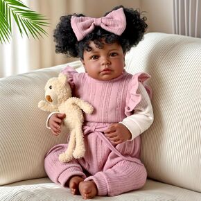 BABESIDE Lifelike Reborn Baby Dolls Black, 20 Inch Realistic Black Girl Newborn Real Life Baby Dolls Soft Vinyl & Cloth Body with Feeding Kit Gift Box for Kids Ages 3+