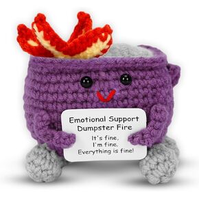 PICKLE BUDDIES Blush Pink Dumpster Fire Desk Accessories - Emotional Support Dumpster Fire Dolls Handmade Cute Crochet Plushies for Anxiety & Stress Relief Emotional Support Crochet Desk Decor
