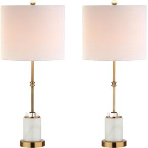 JONATHAN Y JYL5003A-SET2 Set of 2 Table Lamps Harper 27" Marble/Crystal LED Table Lamp Modern Contemporary Bedside Desk Nightstand Lamp for Bedroom Living Room, White/Brass Gold
