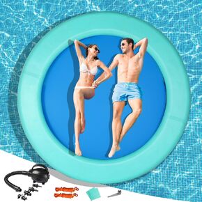 Ktaxon Inflatable Floating Dock, Heavy-Duty Water Inflatable Raft with Pump & Ladder for Pool Lake, Air Platform Float Island Rafts Mat Fits Adults