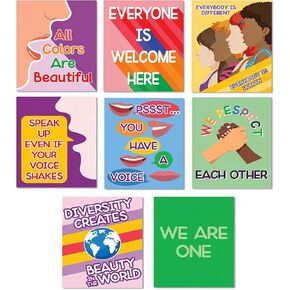 4E's Novelty 8 Pcs Diversity Posters for Classroom, Multicultural Children Kindness Posters, Inclusion Classroom Decor, Wall Signs for Elementary School, Diversity Bulletin Board Set
