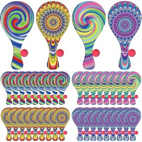 24 Pcs Psychedelic Paddle Ball Funny Paddle Ball with String Set Vintage Retro Multi-Item Party Favor Prizes Packs Indoor and Outdoor