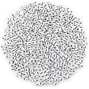600PCS 6x6mm Square Acrylic Symbol # Beads for Friendship Bracelets Jewelry Making, White Acrylic Cube Base with Black Symbol # Beads for DIY Crafts Bracelets Necklaces Key Chains Phone Lanyard
