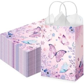 Kolldenn 30 Pcs Butterfly Party Favor Gifts Bags Candy Goodie Bags with Handles Pink Butterfly Birthday Decorations Party Supplies for Girls Birthday Baby Shower Wedding