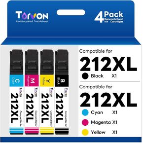 Remanufactured Ink Cartridge Replacement for Epson 212XL Ink Cartridge 212 XL T212 Combo Pack Works with Workforce WF-2830,WF-2850,Expression XP-4100,XP-4105(Black, Cyan, Magenta, Yellow)