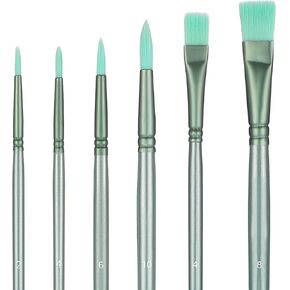 Nylon Paint Brushes Set, 6 pcs Watercolor Brush, Acrylic Paintbrush, Paint Artist Lightweight Brush Kits, Nylon Painting Brushes for Painting by Number, Oil Watercolor, Face Art(Green)