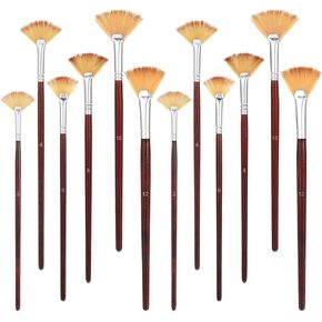 12 PCS Fan Brush for Painting Artist Fan Brushes Long Wood Handle Painting Brush Paint with Nylon Hair Brushes Set for Acrylic Oil Watercolor Gouache Paint Kits