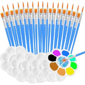 60 Small Paint Brushes Bulk and 15 Plastic Paint Palettes Set - Nylon Brush Head for Acrylic, Watercolor, Face Painting, Kids Crafts | Multi-Purpose Brush Kit with Durable Paint Trays