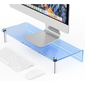 Clear Acrylic Monitor Stand , Computer monitor mounts LED Light 18.9 Inch Computer Monitor Stand 3.15 Inches High Clear Computer Desk Organizer Shelf for Multi Media PC Storage Laptop
