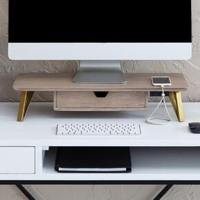 Anji Mountain Monitor Stand - Desktop Organizer & Laptop Riser, Ergonomic Monitor Riser, Space-Saving Monitor Stand for Desk, Durable Construction, Easy Assembly, Ideal for Home & Office,Walnut