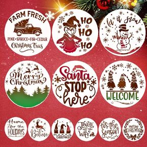 Christmas Stencils for Painting on Wood 12 Inch & 6 Inch - Large Round Holiday Stencils for Crafts Reusable for Signs, Canvas, Fabric & More – Santa Stencil, Gnome, Snowman & Merry Christmas Stencil