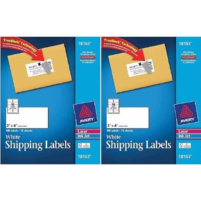 Avery Shipping Labels With TrueBlock Technology for Laser and Inkjet Printers, White, 2 x 4 Inches, 100 Count (2 Pack)