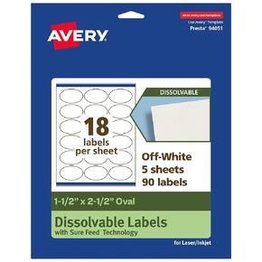 Avery Dissolvable Oval Labels, Sure Feed Technology, 1.5" x 2.5", Matte White, Laser/Inkjet Printable, 450 Labels Total, Freezer-Safe, Microwave-Safe, Refrigerator-Safe