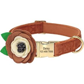 Beirui Personalized Female Dog Collars for Girl Dogs - Custom Pet Dog Collar with Flower for Small Medium Large Dogs - Soft Floral Engraved Collar (Hot Pink, S)
