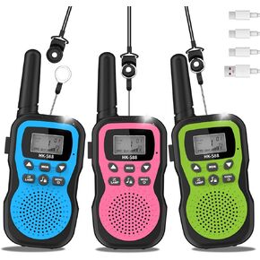 3 Pcs Walkie Talkies for Kids Rechargeable 3 KM Handheld Walkie Talkies Long Range 22 Channel 2 Way Radio Birthday Party Gifts for 3-12 Year Old Girls Boys Outside Adventure Camping Hiking
