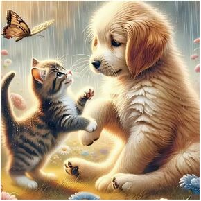Kulvci Dog and Cat Diamond Painting Kits for Adults, Round Full Drill Diamond Art Kits, 5D DIY Diamonds Crafts for Home Wall Decoration Gifts 12×12inch