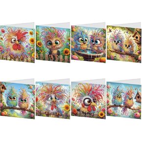 JISHSHAY 8 PCS Diamond Art Greeting Cards Diamond Painting Greeting Cards Kits Diamond Art Kits for Adults Birthday Cards Diamond Painting Kits Blank Cards for Holiday Birthday with Envelope Bird