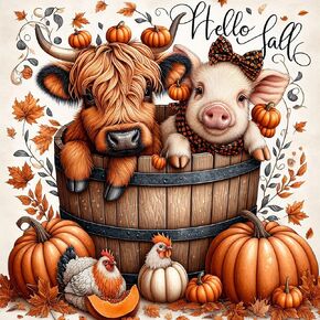 Fall Diamond Art Kits for Adults - Cow and Pig Diamond Painting Kits for Adults, 5D Round Full Drill DIY Gem Art Paint by Diamonds 12x12 inch