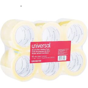 Universal Deluxe General-Purpose Acrylic Box Sealing Tape, 3" Core, 1.88" x 109 yds, Clear, 12/Pack