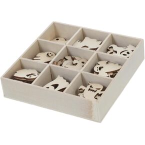 EXCEART 72Pcs Assorted Halloween Wooden Ghost Decorations - Unfinished Wood Crafts for DIY Projects, Festive Home Decor and Party Adornments - 4.52x4.52x0.98in