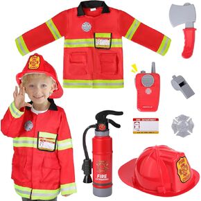Firefighter Costume for Kids 3 4 5, Toddler Dress Up Set with Fire Extinguisher, Boys Girls Fireman Pretend Play Toy for Birthday Gift