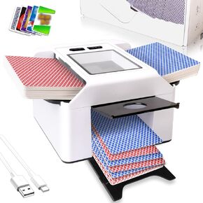 Smart Automatic Card Shuffler 1-2 Deck ، بطارية قابلة لإعادة الشحن 2000 مللي أمبير في الساعة ، آلة خلط كهربائية هادئة Adehoei للبوكر ، Uno ، Blackjack ، Skip-Bo ، المرحلة 10 ، Texas Hold'em (أبيض)