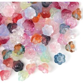 100 Pcs Glass Flower Beads Mix Color Cute Beads Kandi Charms Bulk Crystal Trumpet Flower Bell Czech Beads for Jewelry Making Bracelets