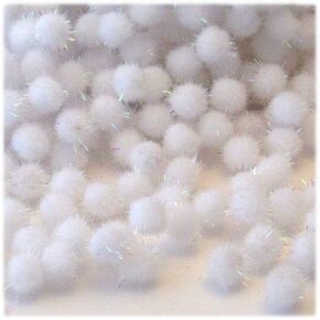 The Crafts Outlet Chenille Sparkly Pom Poms, Clear Porcupine, 0.5-inch (12-mm), 25-pc, White