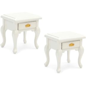 Miniature End Table 2PCS Dollhouse Furniture 1:12 Accessories Wooden BedroomNightstand Set of 2 Vintage Table Living Room Scene Bedroom Bedsides HouseModel Decoration (Brown)